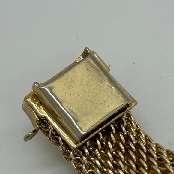 Vintage Gold-Tone Mesh Bracelet Faux Turquoise Stones Secure Clasp 1970s - Picture 11 of 16